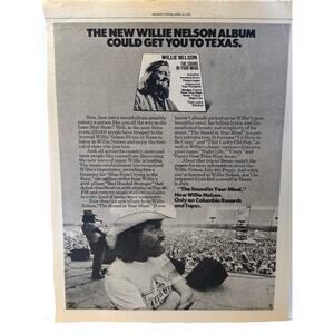Willie Nelson The Sound In Your Mind Album AD 1976 Vintage Artwork County Music